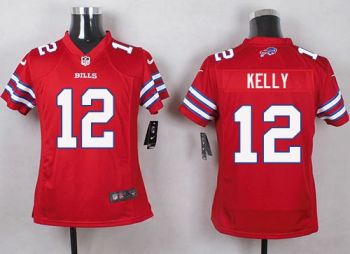 Youth Nike Bills #12 Jim Kelly Red Stitched NFL Limited Rush Jersey