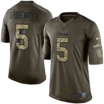 Youth Nike Vikings #5 Teddy Bridgewater Green Stitched NFL Limited Salute To Service Jersey