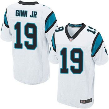 Nike Carolina Panthers #19 Ted Ginn Jr White Men's Stitched NFL Elite Jersey