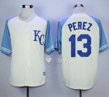 Kansas City Royals #13 Salvador Perez Cream Exclusive Vintage Stitched MLB Jersey