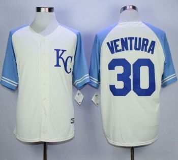 Kansas City Royals #30 Yordano Ventura Cream Exclusive Vintage Stitched MLB Jersey
