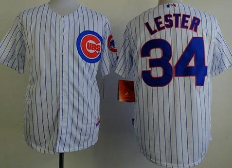Chicago Cubs #34 Jon Lester White(Blue Strip) Cool Base Stitched Baseball Jersey