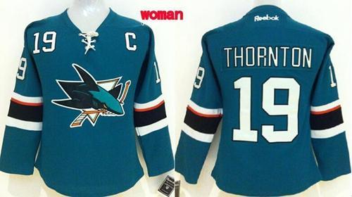 Women's San Jose Sharks #19 Joe Thornton Teal Home Stitched NHL Jersey