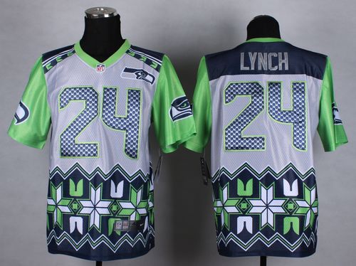 Nike Seattle Seahawks #24 Marshawn Lynch Grey Men's Stitched NFL Elite Noble Fashion Jersey