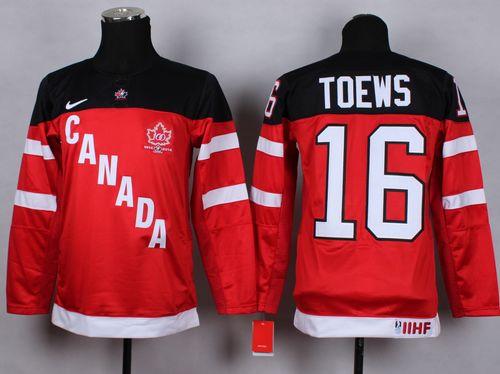 Youth Team Canada #16 Jonathan Toews Red 100th Anniversary Stitched NHL Jersey