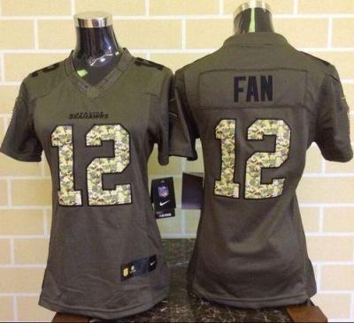 Women Nike Seahawks #12 Fan Green Stitched NFL Limited Salute To Service Jersey