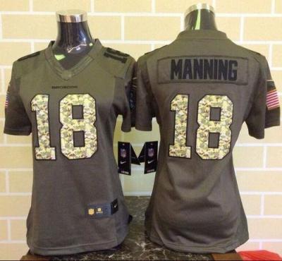 Women Nike Broncos #18 Peyton Manning Green Stitched NFL Limited Salute To Service Jersey