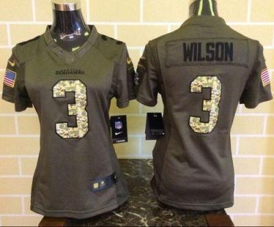 Women Nike Seahawks #3 Russell Wilson Green Stitched NFL Limited Salute To Service Jersey