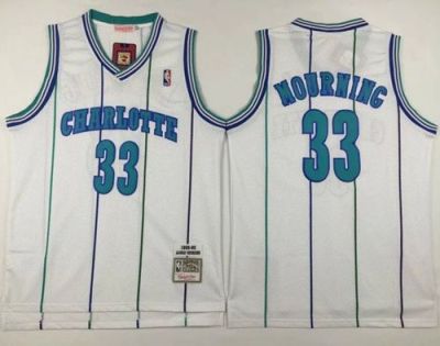 Charlotte Hornets #33 Alonzo Mourning White Mitchell And Ness Throwback Stitched NBA Jersey