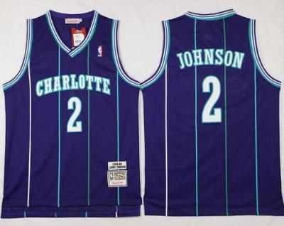 Charlotte Hornets #2 Larry Johnson Purple Mitchell And Ness Throwback Stitched NBA Jersey