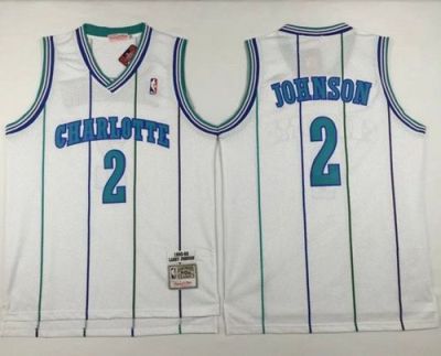 Charlotte Hornets #2 Larry Johnson White Mitchell And Ness Throwback Stitched NBA Jersey
