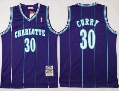 Charlotte Hornets #30 Dell Curry Purple Mitchell And Ness Throwback Stitched NBA Jersey