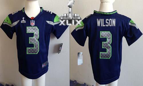Toddler Nike Seahawks #3 Russell Wilson Steel Blue Team Color Super Bowl XLIX Stitched NFL Elite Jersey