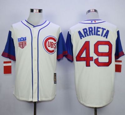 Chicago Cubs #49 Jake Arrieta Cream Blue 1942 Turn Back The Clock Stitched MLB Jersey