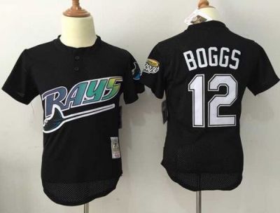 Tampa Bay Rays #12 Wade Boggs Black Mitchell And Ness Throwback Stitched MLB Jersey