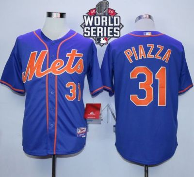 New York Mets #31 Mike Piazza Blue Alternate Home W 2015 World Series Patch Stitched MLB Jersey