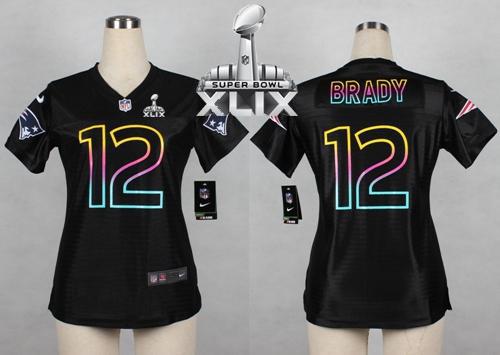 Women's Nike Patriots #12 Tom Brady Black Super Bowl XLIX NFL Fashion Game Jersey