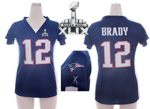 Women's Nike Patriots #12 Tom Brady Navy Blue Team Color Draft Him Name & Number Top Super Bowl XLIX Stitched NFL Elite Jersey