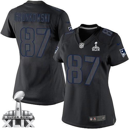 Women's Nike Patriots #87 Rob Gronkowski Black Impact Super Bowl XLIX Stitched NFL Limited Jersey