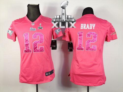 Women's Nike Patriots #12 Tom Brady Pink Sweetheart Super Bowl XLIX Stitched NFL Elite Jersey