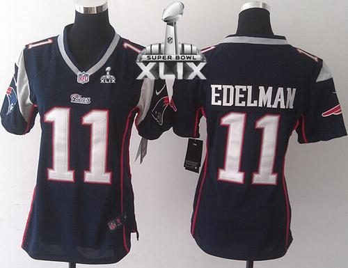 Women's Nike Patriots #11 Julian Edelman Navy Blue Team Color Super Bowl XLIX Stitched NFL Elite Jersey