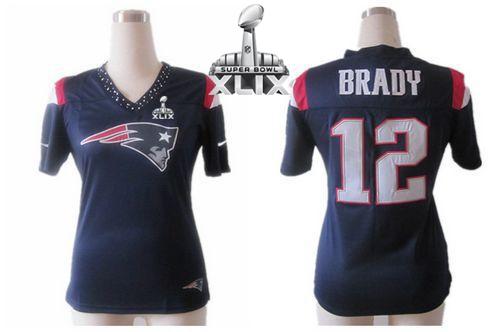 Women's Nike Patriots #12 Tom Brady Navy Blue Team Color Super Bowl XLIX Team Diamond Stitched NFL Elite Jersey