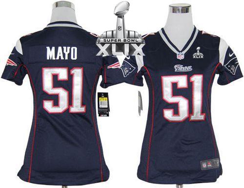 Women's Nike Patriots #51 Jerod Mayo Navy Blue Team Color Super Bowl XLIX Stitched NFL Elite Jersey