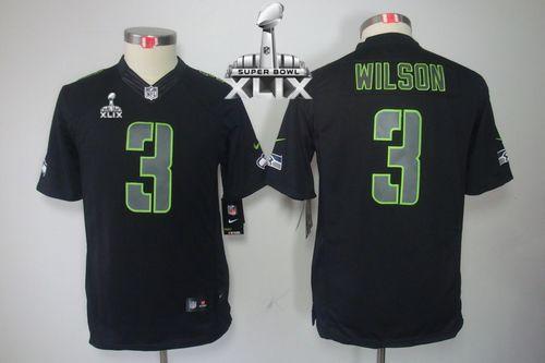 Youth Nike Seahawks #3 Russell Wilson Black Impact Super Bowl XLIX Stitched NFL Limited Jersey