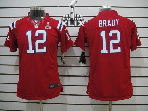 Youth Nike Patriots #12 Tom Brady Red Alternate Super Bowl XLIX Stitched NFL Limited Jersey