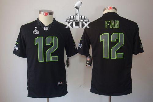 Youth Nike Seahawks #12 Fan Black Impact Super Bowl XLIX Stitched NFL Limited Jersey