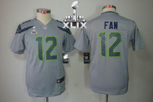 Youth Nike Seahawks #12 Fan Grey Alternate Super Bowl XLIX Stitched NFL Limited Jersey