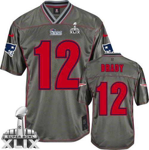 Youth Nike Patriots #12 Tom Brady Grey Super Bowl XLIX Stitched NFL Elite Vapor Jersey