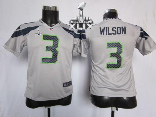Youth Nike Seahawks #3 Russell Wilson Grey Alternate Super Bowl XLIX Stitched NFL Elite Jersey