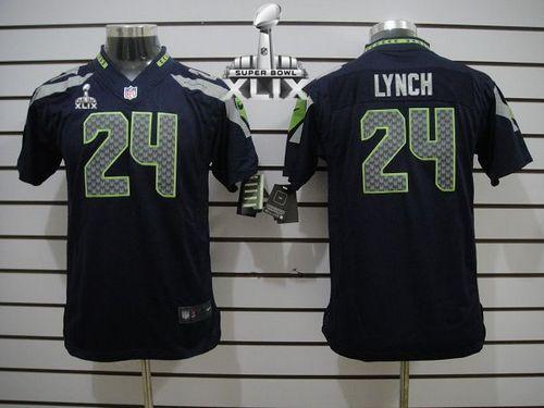 Youth Nike Seahawks #24 Marshawn Lynch Steel Blue Team Color Super Bowl XLIX Stitched NFL Limited Jersey