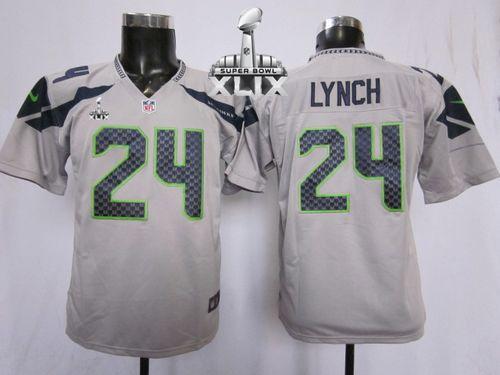 Youth Nike Seahawks #24 Marshawn Lynch Grey Alternate Super Bowl XLIX Stitched NFL Elite Jersey