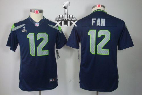 Youth Nike Seahawks #12 Fan Steel Blue Team Color Super Bowl XLIX Stitched NFL Limited Jersey