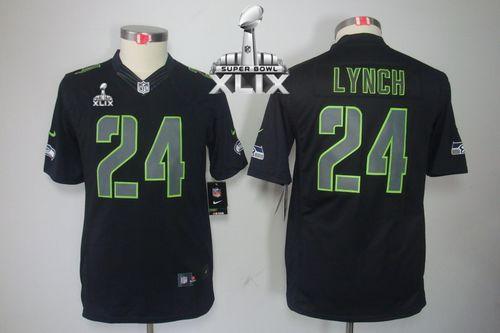 Youth Nike Seahawks #24 Marshawn Lynch Black Impact Super Bowl XLIX Stitched NFL Limited Jersey