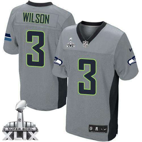 Youth Nike Seahawks #3 Russell Wilson Grey Shadow Super Bowl XLIX Stitched NFL Elite Jersey