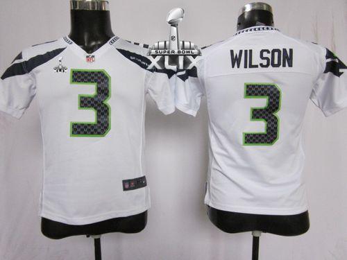 Youth Nike Seahawks #3 Russell Wilson White Super Bowl XLIX Stitched NFL Elite Jersey
