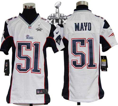 Youth Nike Patriots #51 Jerod Mayo White Super Bowl XLIX Stitched NFL Elite Jersey