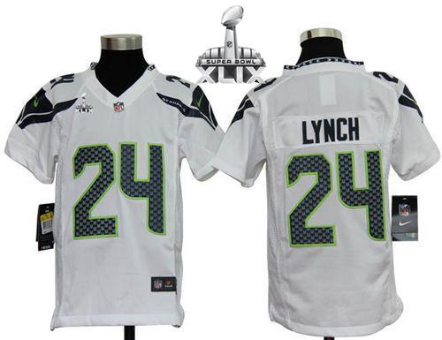 Youth Nike Seahawks #24 Marshawn Lynch White Super Bowl XLIX Stitched NFL Elite Jersey