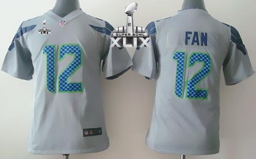 Youth Nike Seahawks #12 Fan Grey Alternate Super Bowl XLIX Stitched NFL Elite Jersey