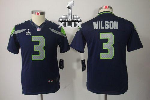 Youth Nike Seahawks #3 Russell Wilson Steel Blue Team Color Super Bowl XLIX Stitched NFL Limited Jersey