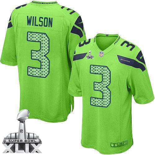 Youth Nike Seahawks #3 Russell Wilson Green Alternate Super Bowl XLIX Stitched NFL Elite Jersey