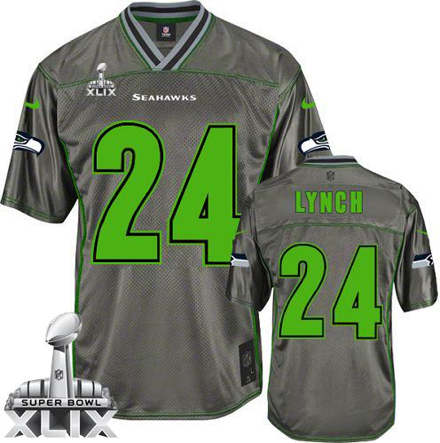 Youth Nike Seahawks #24 Marshawn Lynch Grey Super Bowl XLIX Stitched NFL Elite Vapor Jersey