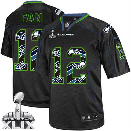 Youth Nike Seahawks #12 Fan New Lights Out Black Super Bowl XLIX Stitched NFL Elite Jersey