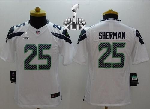 Youth Nike Seahawks #25 Richard Sherman White Super Bowl XLIX Stitched NFL Limited Jersey