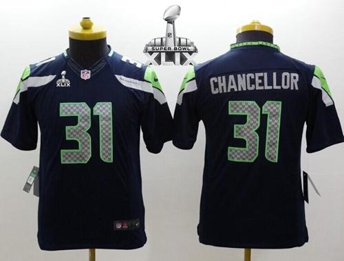 Youth Nike Seahawks #31 Kam Chancellor Steel Blue Team Color Super Bowl XLIX Stitched NFL Limited Jersey