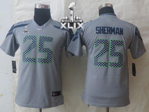 Youth Nike Seahawks #25 Richard Sherman Grey Alternate Super Bowl XLIX Stitched NFL Limited Jersey