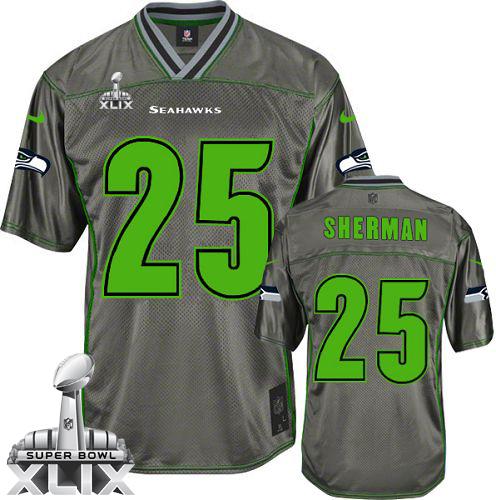 Youth Nike Seahawks #25 Richard Sherman Grey Super Bowl XLIX Stitched NFL Elite Vapor Jersey